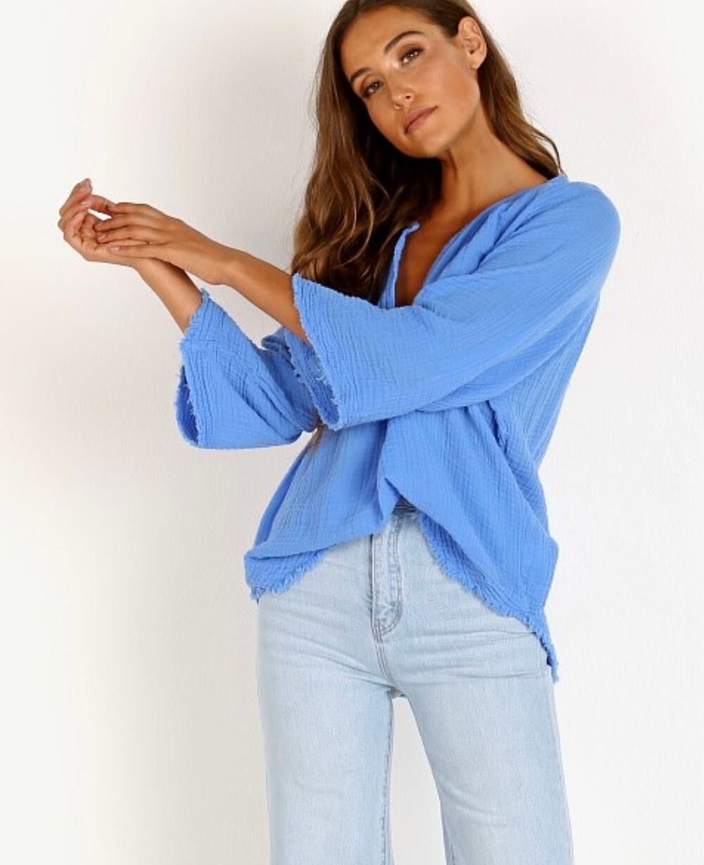 9 Seed Marrakesh Dashiki Tunic Crystal Top Shirt Cheesecloth Medium Large Blue